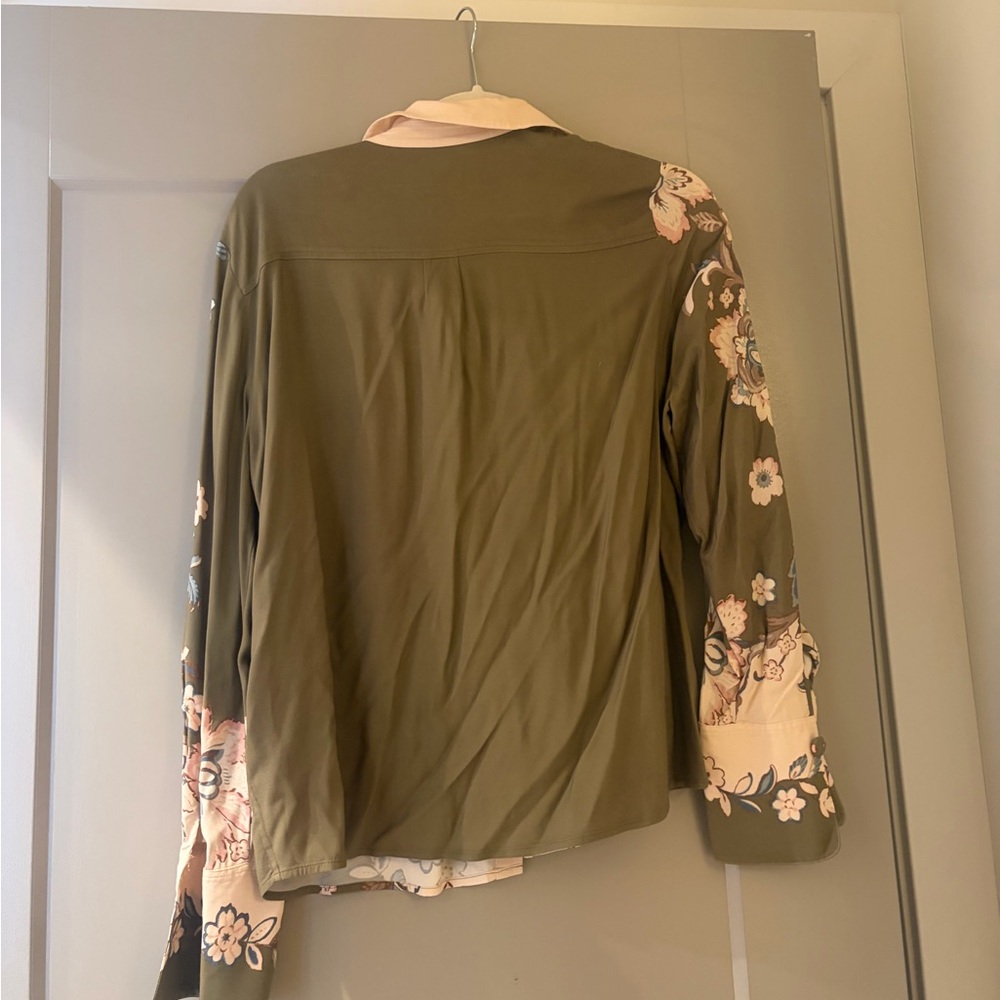 Sezane Floral Button Down Shirt - Olive and Cream - Picture 6 of 6